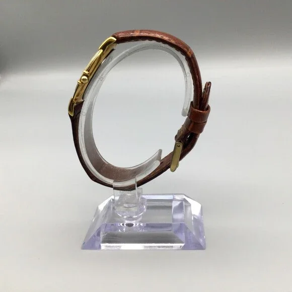 Vtg Rodania Watch Women 32mm Gold Tone Date Brown Leather Band New Battery - Picture 3 of 14